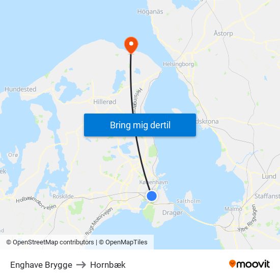 Enghave Brygge to Hornbæk map