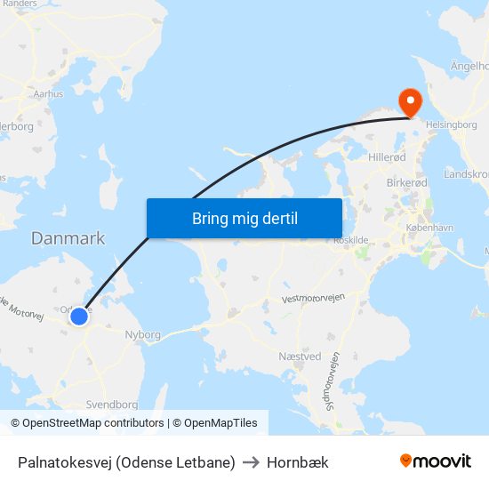 Palnatokesvej (Odense Letbane) to Hornbæk map