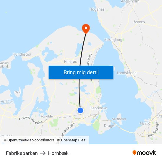 Fabriksparken to Hornbæk map