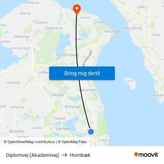 Diplomvej (Akademivej) to Hornbæk map
