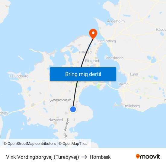 Vink Vordingborgvej (Turebyvej) to Hornbæk map