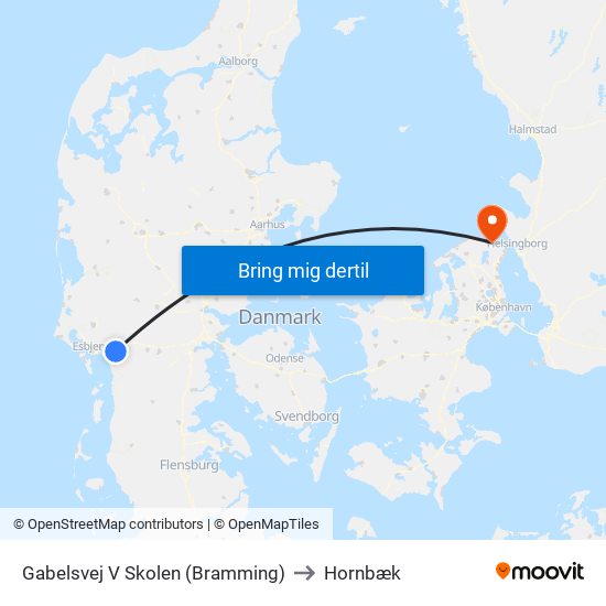 Gabelsvej V Skolen (Bramming) to Hornbæk map