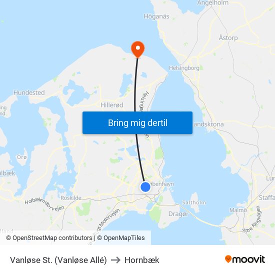 Vanløse St. (Vanløse Allé) to Hornbæk map