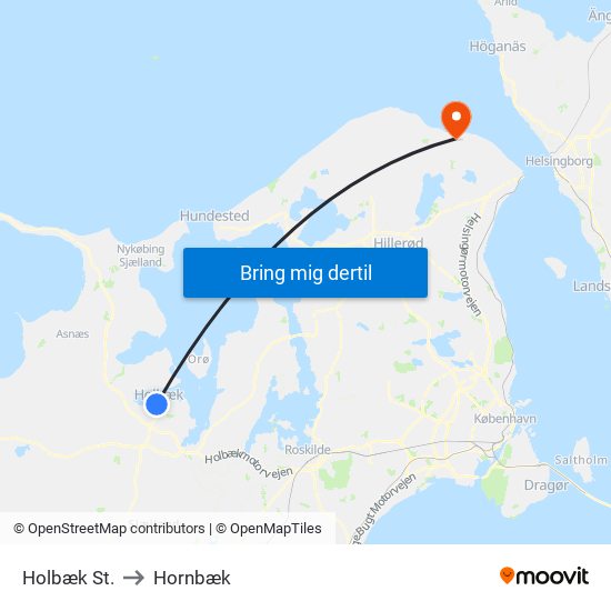 Holbæk St. to Hornbæk map