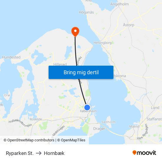 Ryparken St. to Hornbæk map