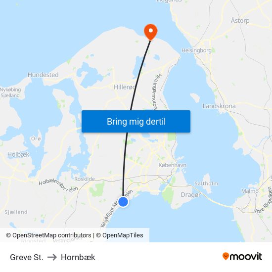 Greve St. to Hornbæk map