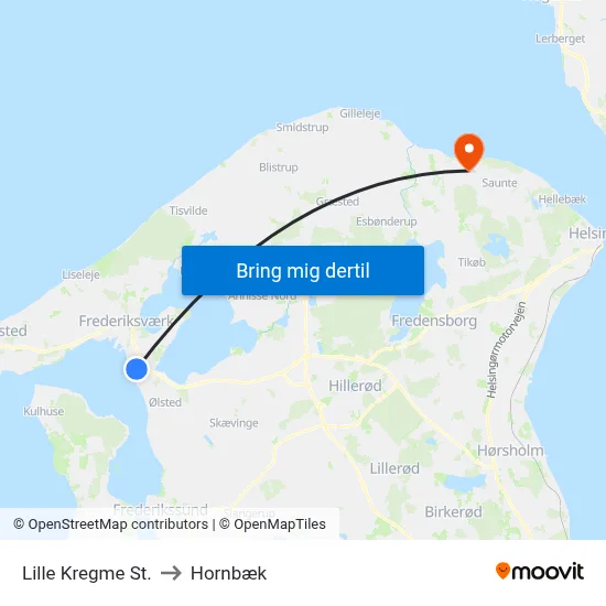 Lille Kregme St. to Hornbæk map