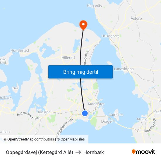 Oppegårdsvej (Kettegård Allé) to Hornbæk map