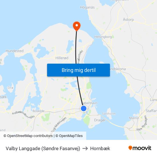 Valby Langgade (Søndre Fasanvej) to Hornbæk map