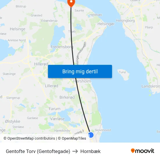 Gentofte Torv (Gentoftegade) to Hornbæk map