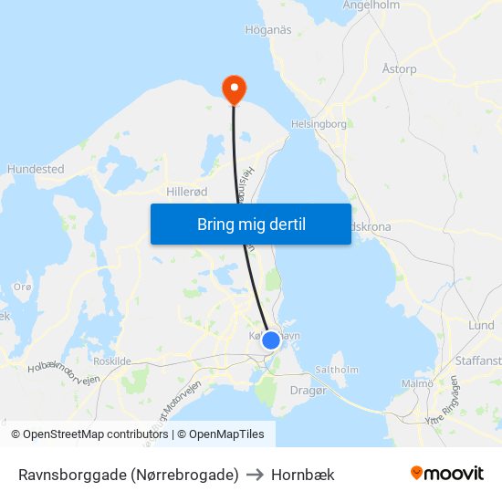 Ravnsborggade (Nørrebrogade) to Hornbæk map