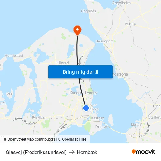 Glasvej (Frederikssundsvej) to Hornbæk map