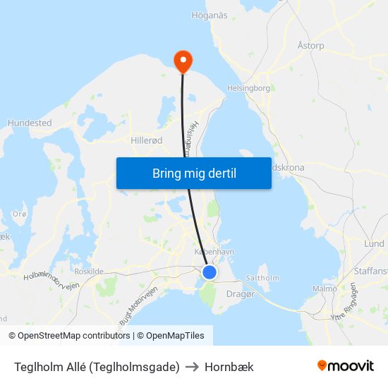 Teglholm Allé (Teglholmsgade) to Hornbæk map
