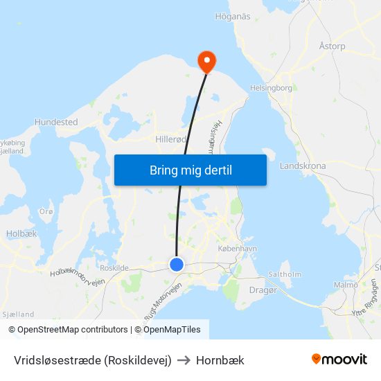 Vridsløsestræde (Roskildevej) to Hornbæk map