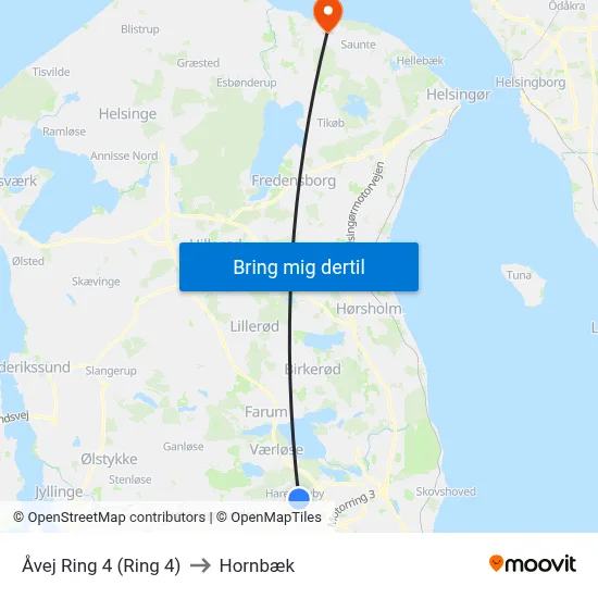 Åvej Ring 4 (Ring 4) to Hornbæk map