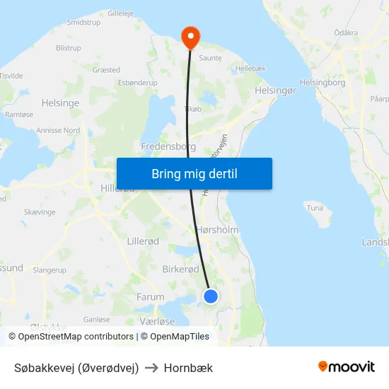 Søbakkevej (Øverødvej) to Hornbæk map