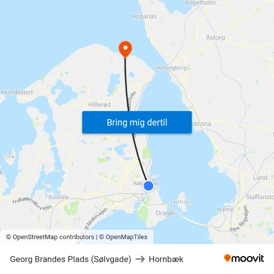 Georg Brandes Plads (Sølvgade) to Hornbæk map