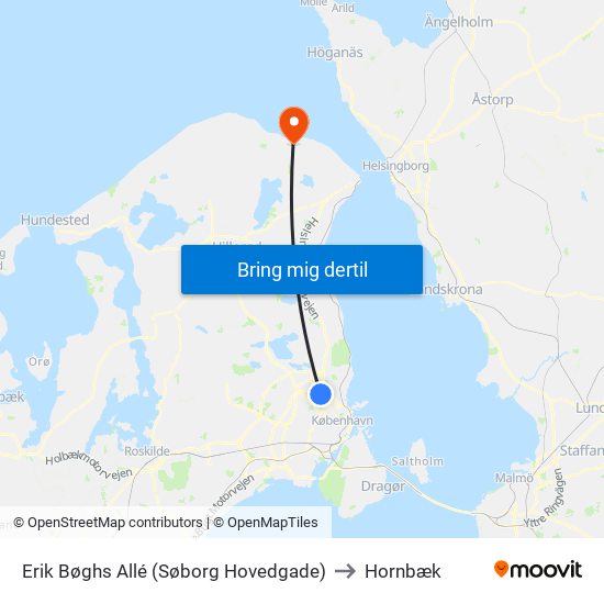 Erik Bøghs Allé (Søborg Hovedgade) to Hornbæk map