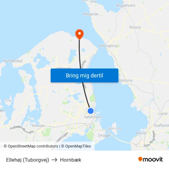 Ellehøj (Tuborgvej) to Hornbæk map
