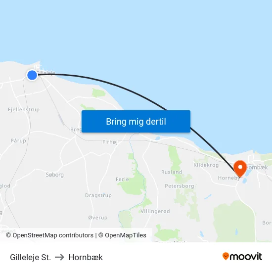 Gilleleje St. to Hornbæk map