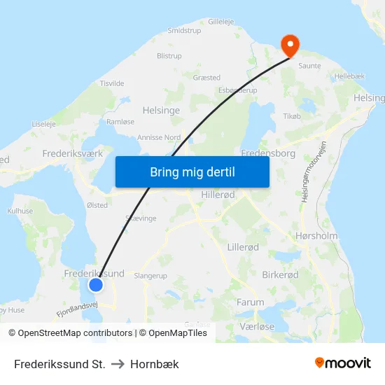 Frederikssund St. to Hornbæk map