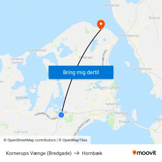 Kornerups Vænge (Bredgade) to Hornbæk map
