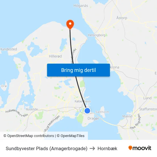 Sundbyvester Plads (Amagerbrogade) to Hornbæk map