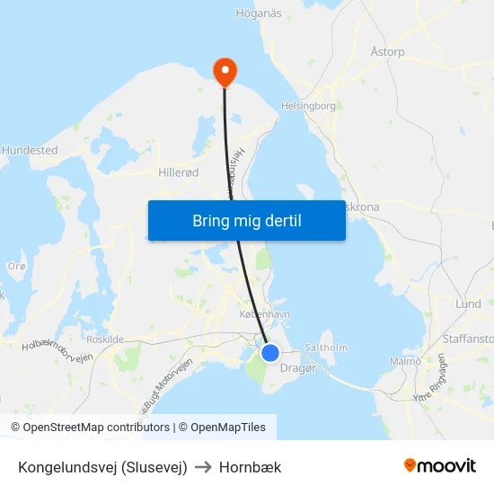 Kongelundsvej (Slusevej) to Hornbæk map