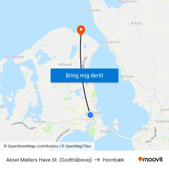 Aksel Møllers Have St. (Godthåbsvej) to Hornbæk map