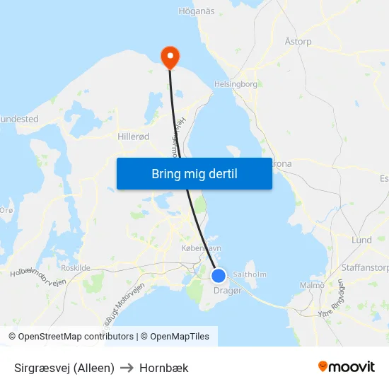 Sirgræsvej (Alleen) to Hornbæk map