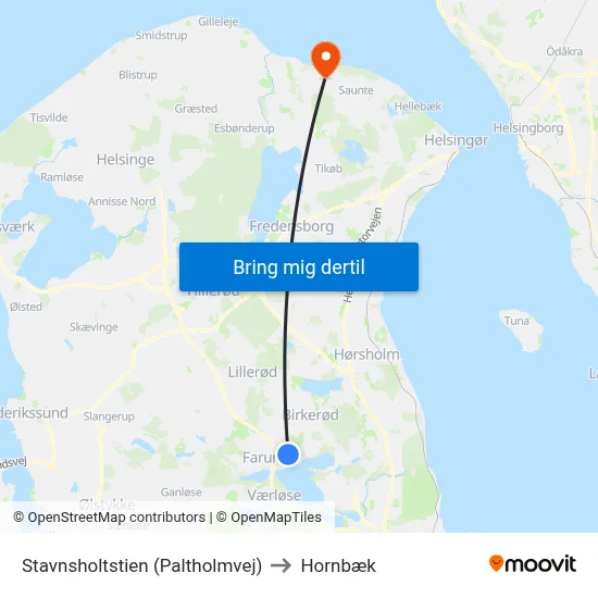 Stavnsholtstien (Paltholmvej) to Hornbæk map