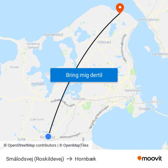 Smålodsvej (Roskildevej) to Hornbæk map