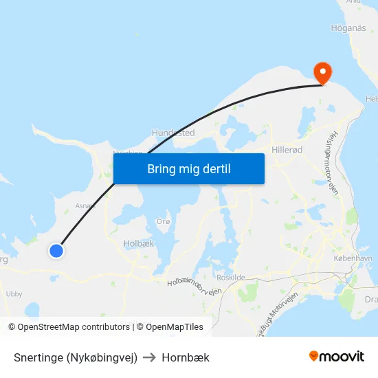 Snertinge (Nykøbingvej) to Hornbæk map