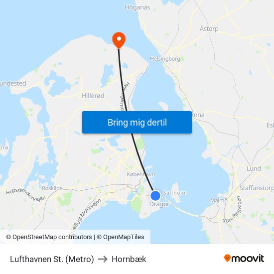 Lufthavnen St. (Metro) to Hornbæk map