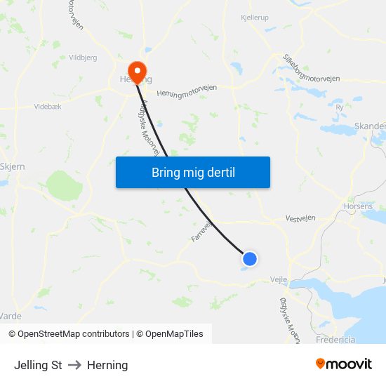 Jelling St to Herning map