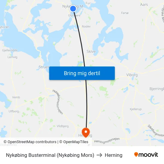 Nykøbing Busterminal (Nykøbing Mors) to Herning map