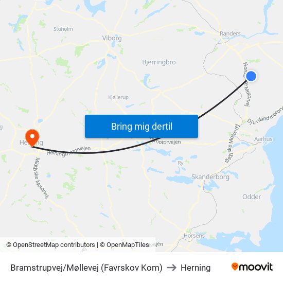 Bramstrupvej/Møllevej (Favrskov Kom) to Herning map