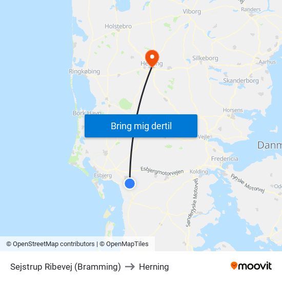 Sejstrup Ribevej (Bramming) to Herning map