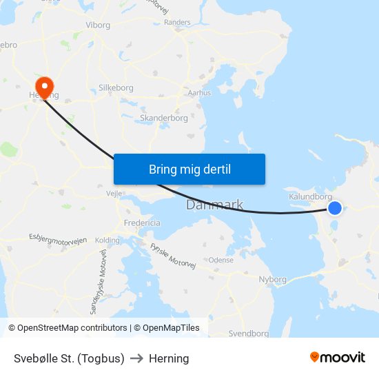 Svebølle St. (Togbus) to Herning map