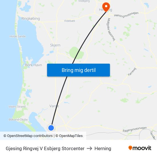 Gjesing Ringvej V Esbjerg Storcenter to Herning map