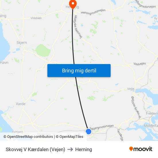 Skovvej V Kærdalen (Vejen) to Herning map