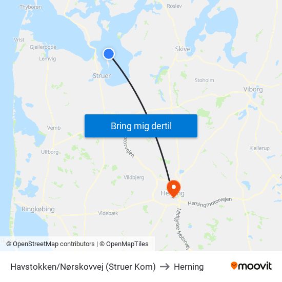 Havstokken/Nørskovvej (Struer Kom) to Herning map