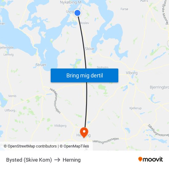 Bysted (Skive Kom) to Herning map