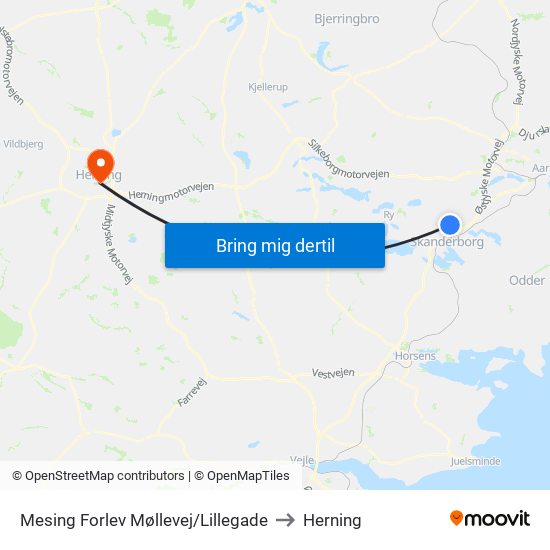 Mesing Forlev Møllevej/Lillegade to Herning map