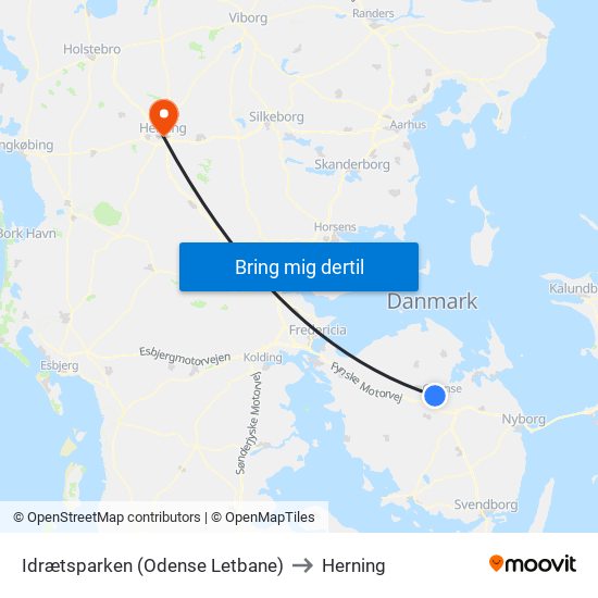 Idrætsparken (Odense Letbane) to Herning map