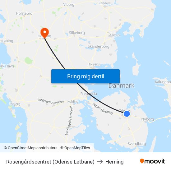 Rosengårdscentret (Odense Letbane) to Herning map