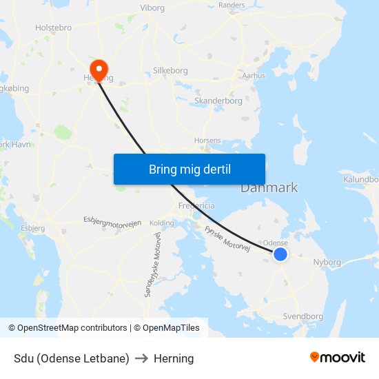 Sdu (Odense Letbane) to Herning map