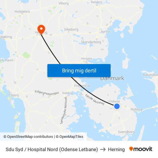 Sdu Syd / Hospital Nord (Odense Letbane) to Herning map