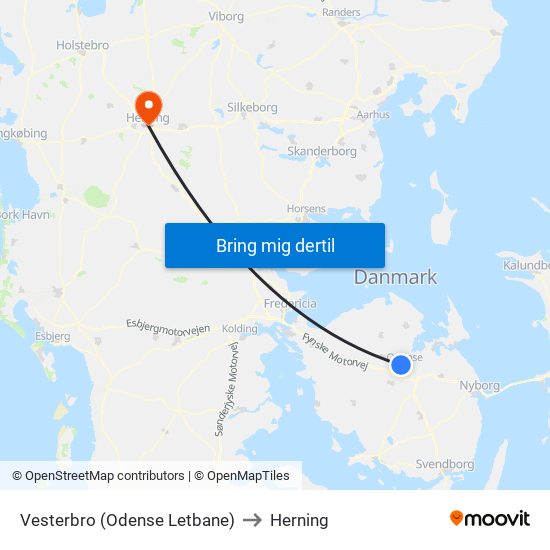 Vesterbro (Odense Letbane) to Herning map