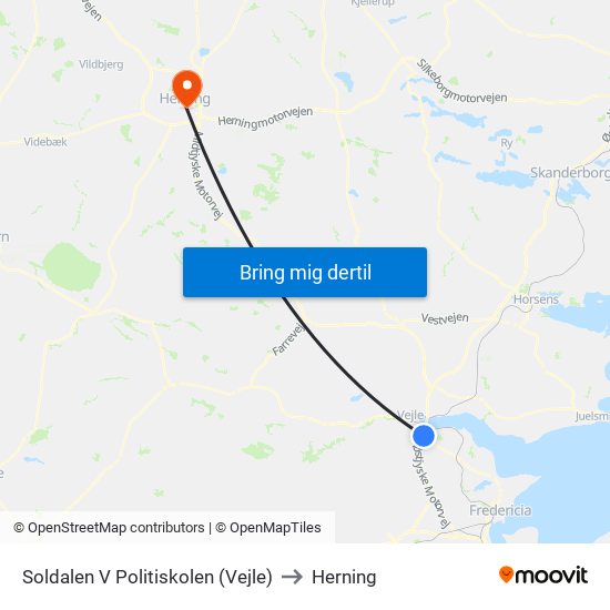 Soldalen V Politiskolen (Vejle) to Herning map